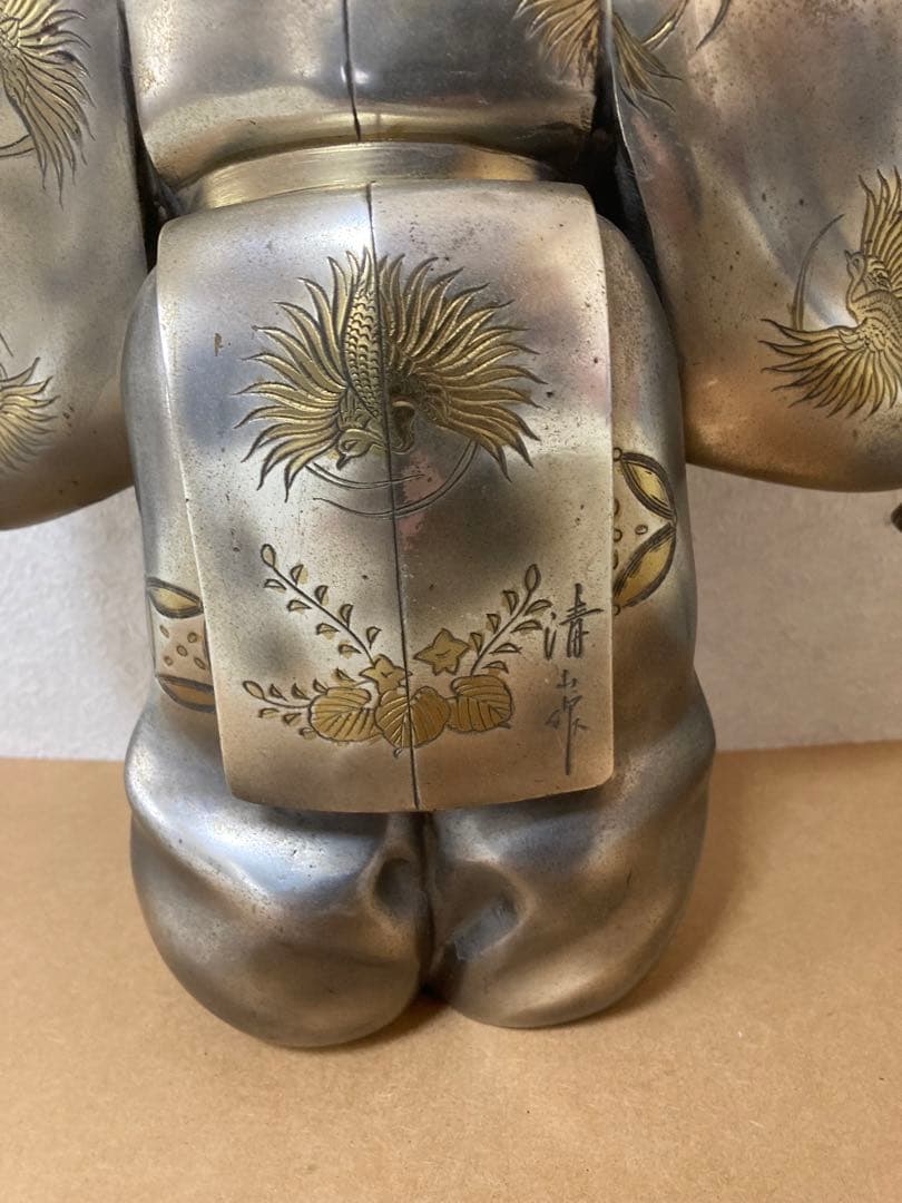 翁置物 金工師清山作 重さ4.2kg高さ32cm