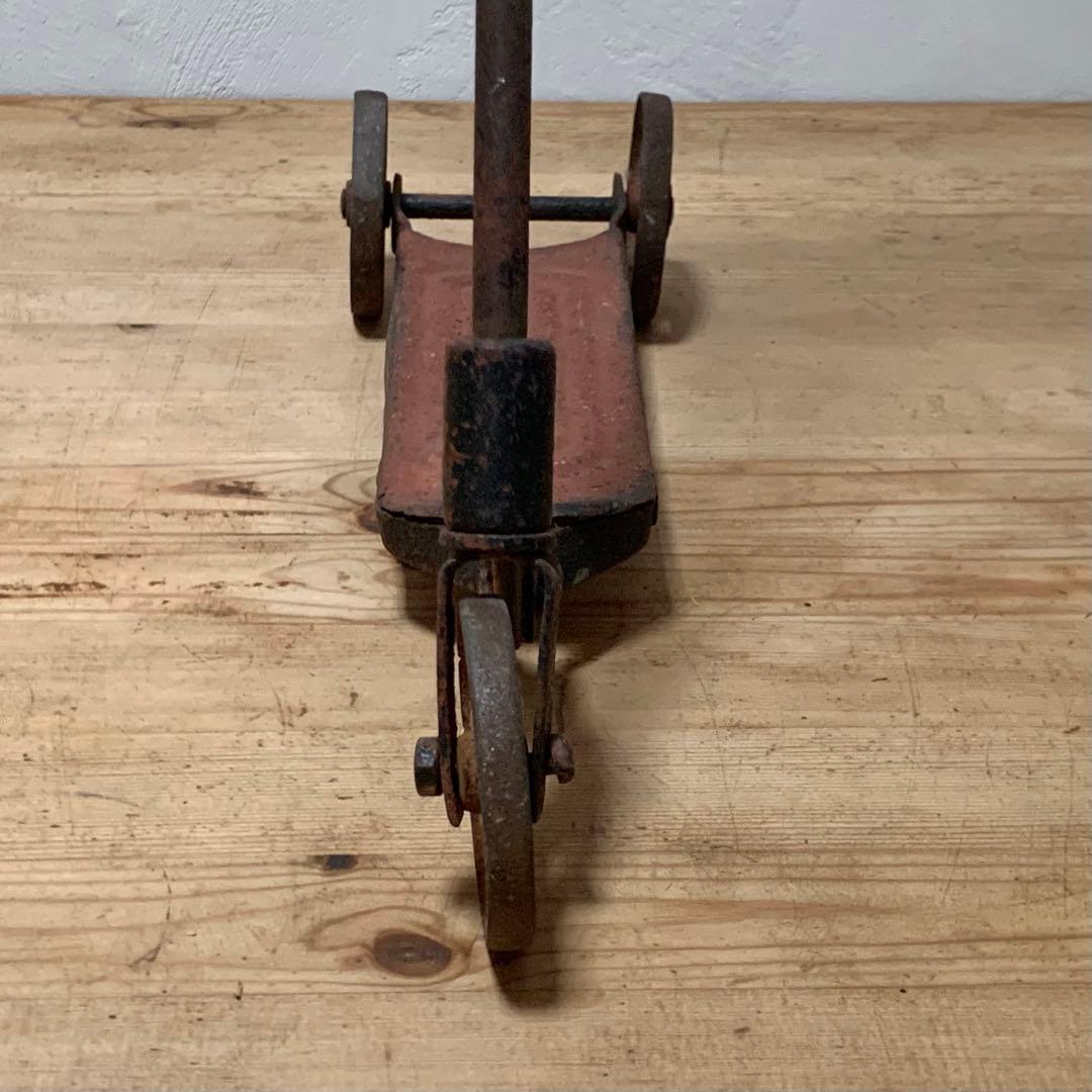木と鉄できた 古い キックボード アンティーク 古道具 昭和レトロ オブジェ