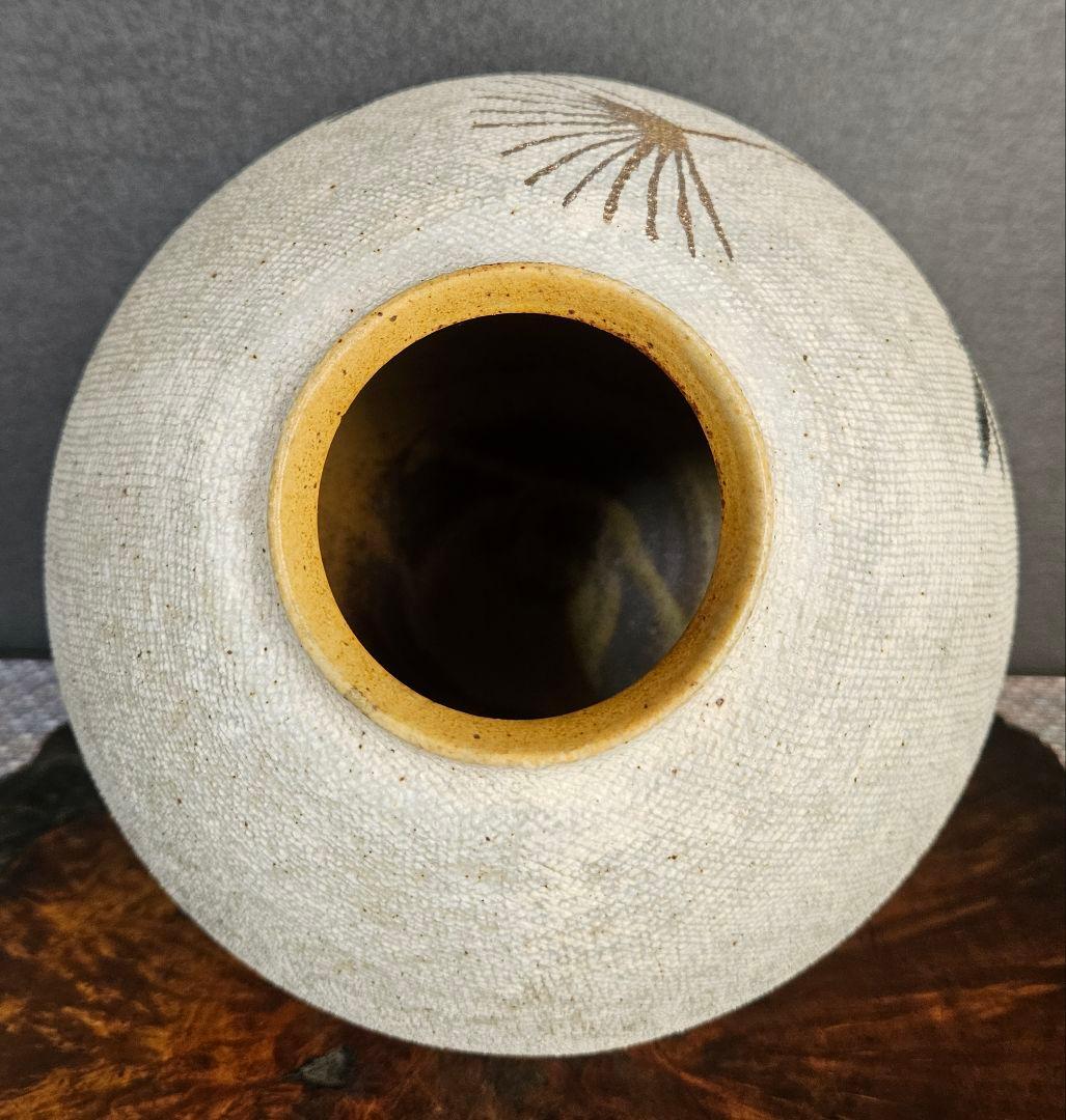 茨城県伝統工芸士　笠間焼伝統工芸士　笠間焼　武内雅之 作　草文壺　花入れ　共箱