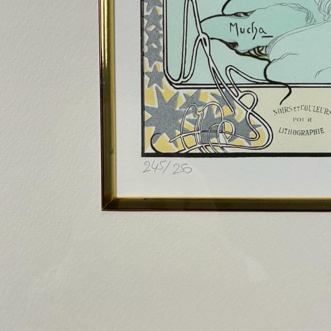 美品 アルフォンス・ミュシャ「四季・冬」リトグラフ 摺師サイン入り お洒落額装