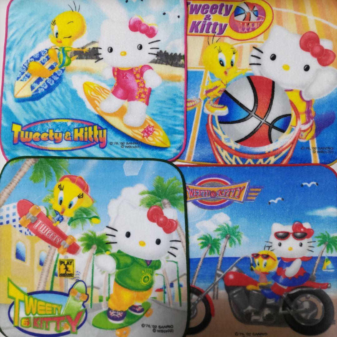 未使用トゥイーティー＆ハローキティ コラボプチタオル4枚セット