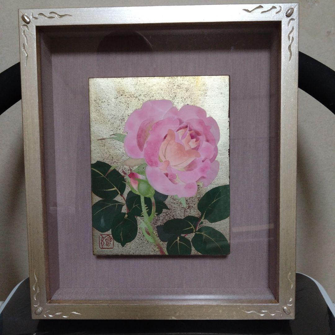 湯口絵美子日本画 薔薇ノ花サク（ブルー・バユー）