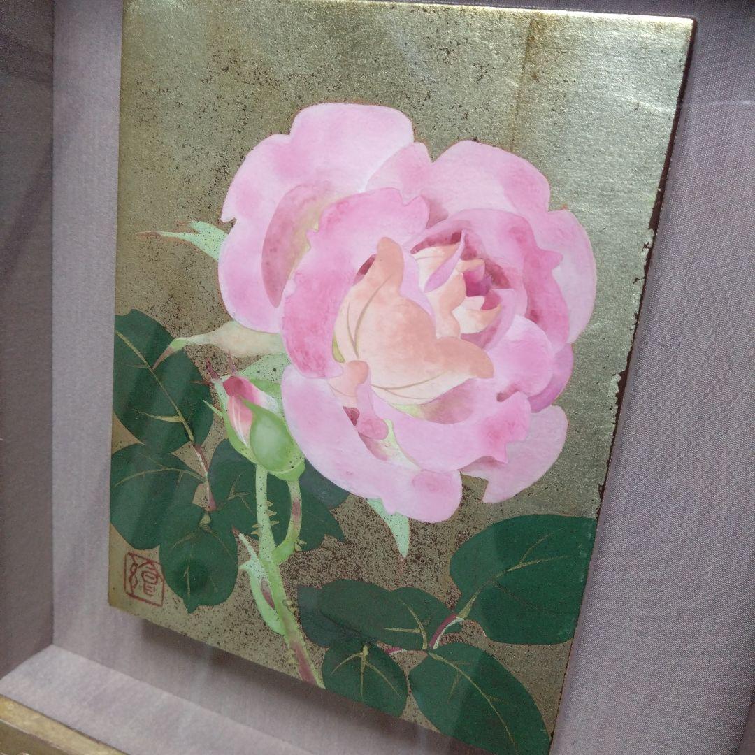 湯口絵美子日本画 薔薇ノ花サク（ブルー・バユー）