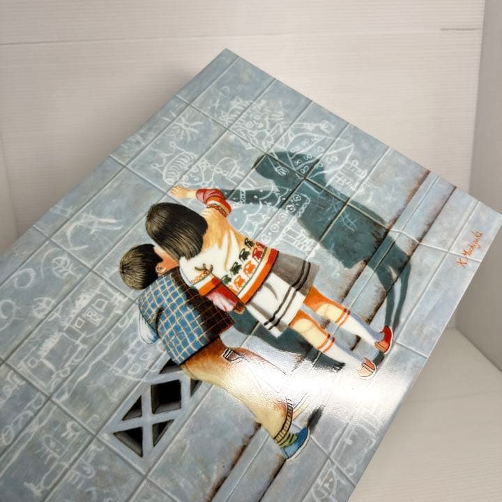 望月一雄作 陶板画 「落書き」 九谷焼 絵画 額装