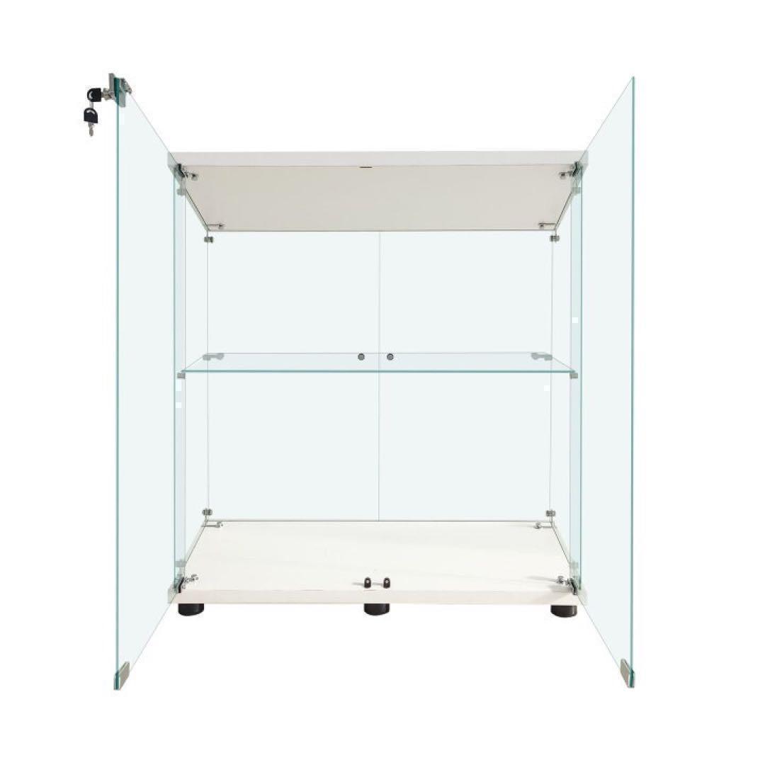 ガラスケース 2段両扉タイプ(鍵付き) ケース フィギュア 棚 ホワイト