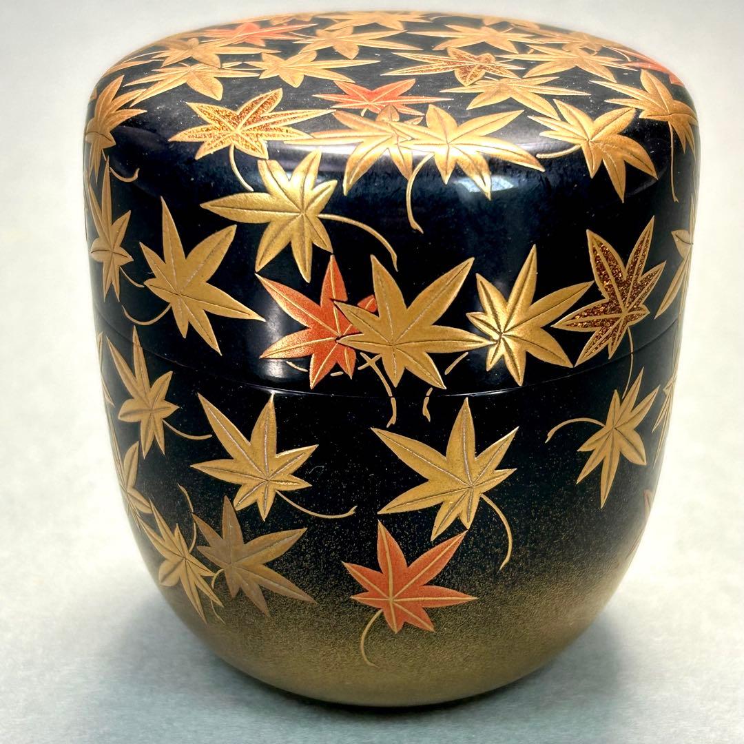 棗　『清瀬一光　而妙斎書付』　紅葉蒔絵　大棗　お茶道具　書付箱　共箱　工芸品