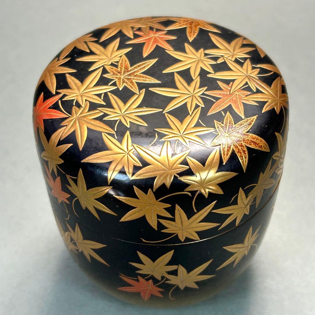 棗　『清瀬一光　而妙斎書付』　紅葉蒔絵　大棗　お茶道具　書付箱　共箱　工芸品