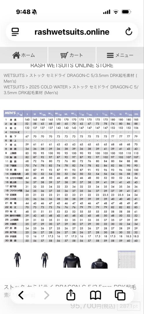 km6、ウエットスーツセミドライRASH ブラック1回着用