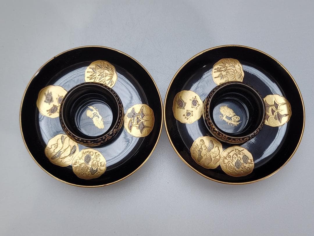 煎茶 時代 蒔絵 碗台 一対