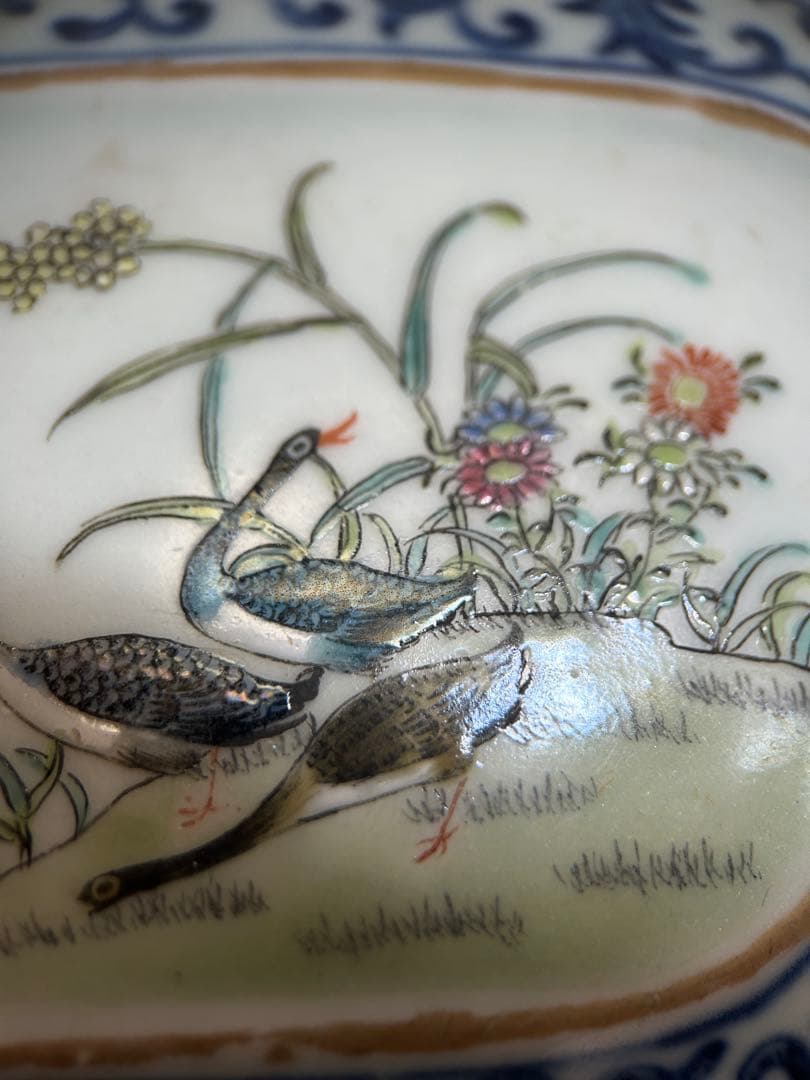 大清道光年製 手描 粉彩 牡丹双鳥図 壁瓶（壁掛け花瓶）中国古美術 希少 古玩