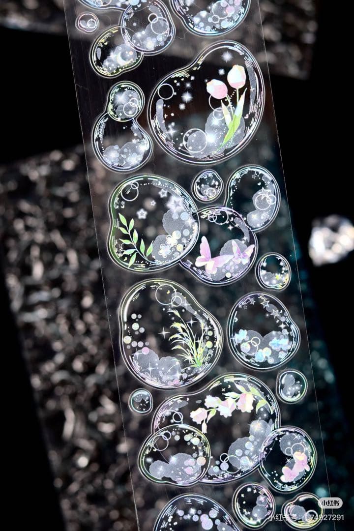 【8698】海外　マステ　5m巻売り　貝殻光カッティング泡　虹色マスキングテープ