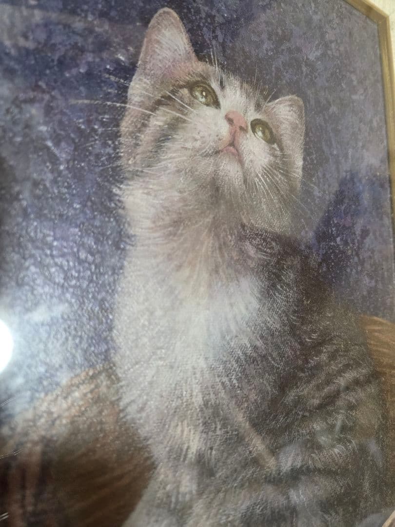 久保幸造画伯　油絵　「猫のいる風景」 サイン入り