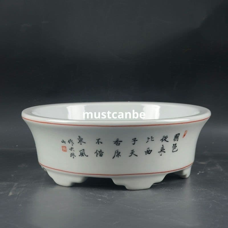 景徳鎮 磁器 手描きパステル彩鶴花鳥水仙鉢 大盆栽 小盆栽 工芸品 置物