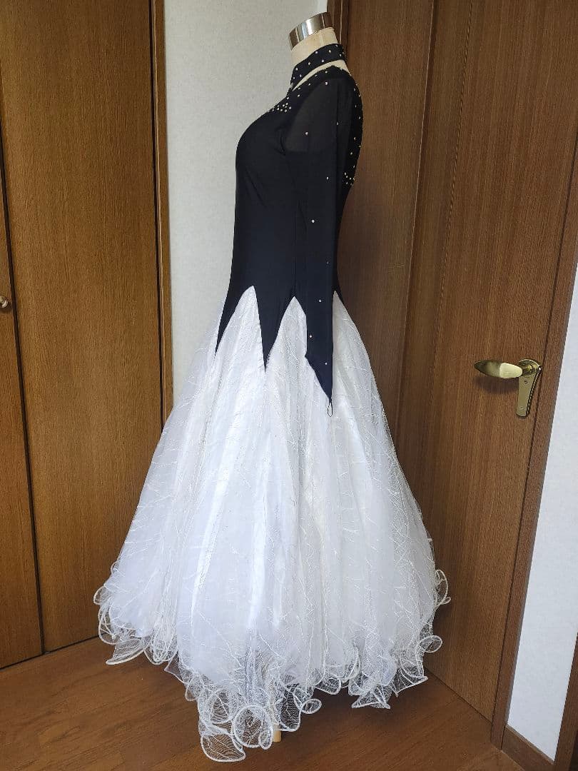 社交ダンス ドレス パーティー トライアル スタンダード 黒✕‬白 XL