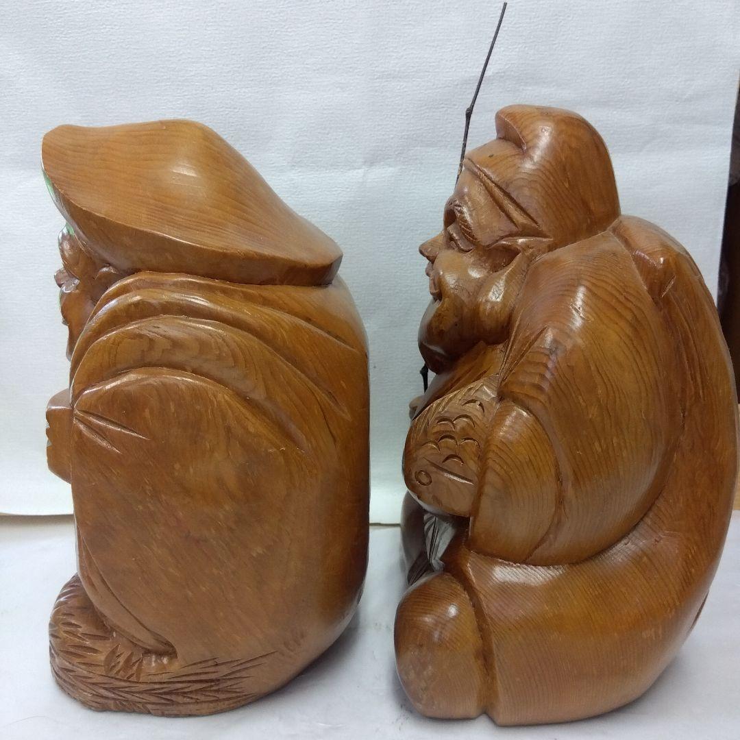 木製彫刻 笑顔の神様 2体セット【大】大黒様・恵比寿様　縁起物