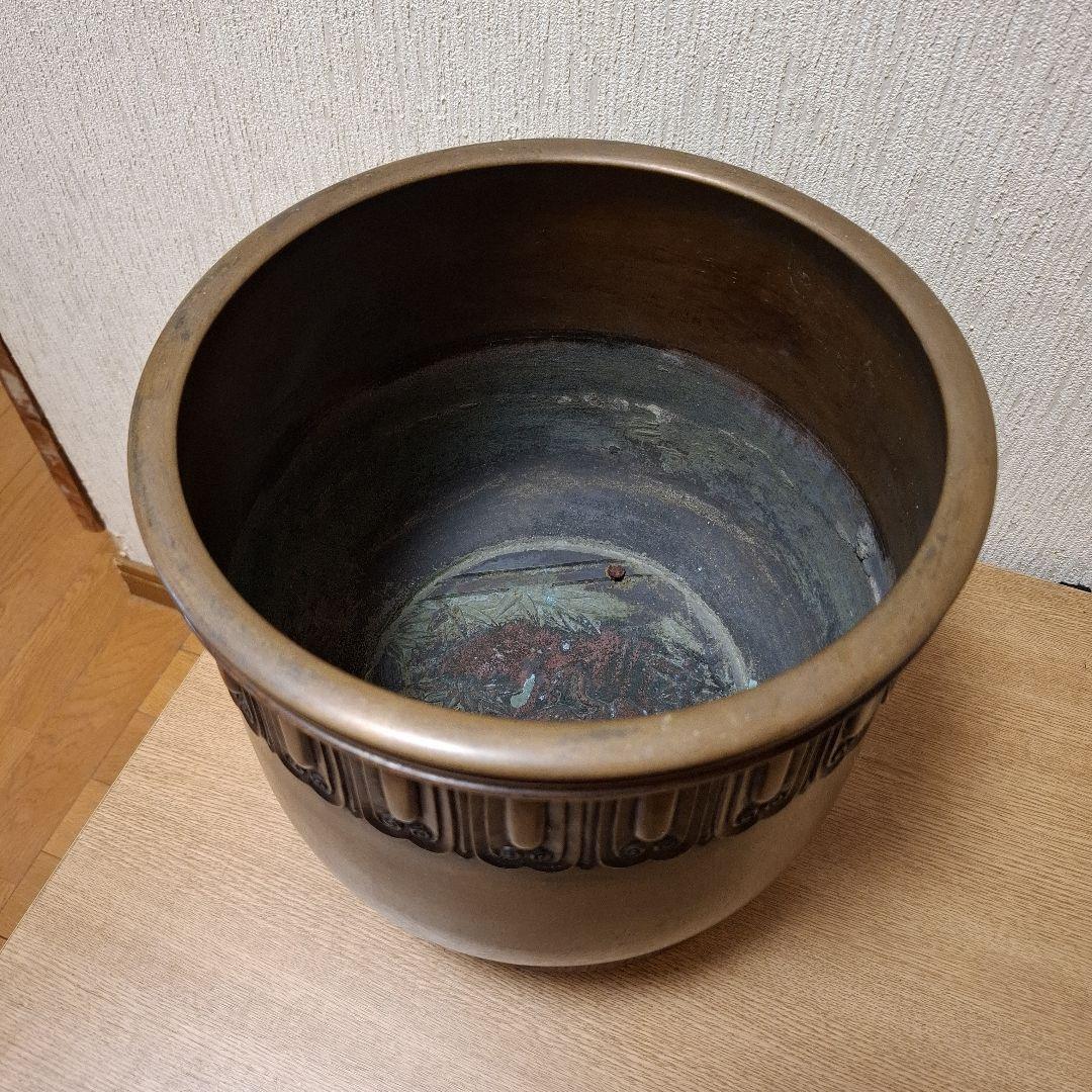 唐銅製　脚付火鉢　木製台付き　　骨董　茶道具　アンティーク　古民具