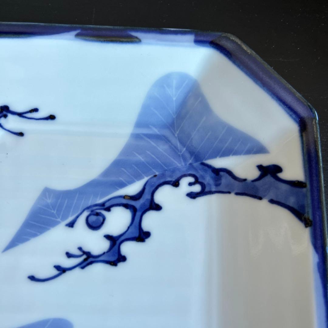 澤田痴陶人　染付松絵文八角皿