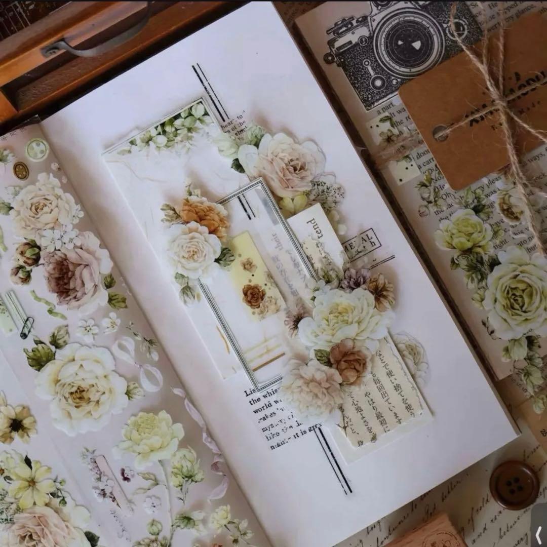 贝壳光 6cm×5m 半溪月 海外マスキングテープ　海外マステ　花