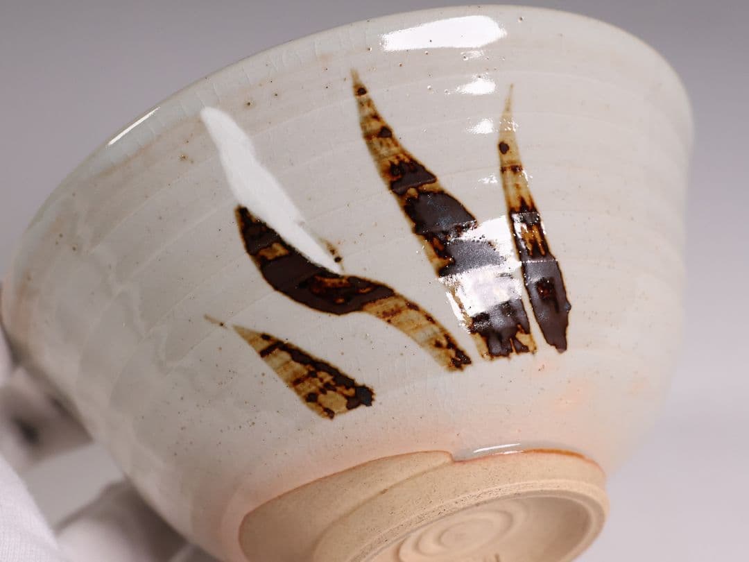 茶道具 十四代 朝日豊斎 井口海仙書付 菖蒲 鉄絵 茶碗 朝日焼 共箱【MB87