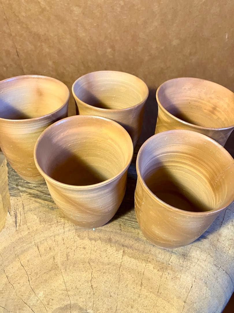 備前　緋襷窯変　陶器カップ 5個セット