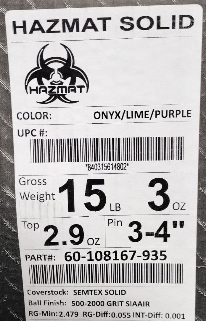 HAZMAT SOLID ボウリングボール 15LB