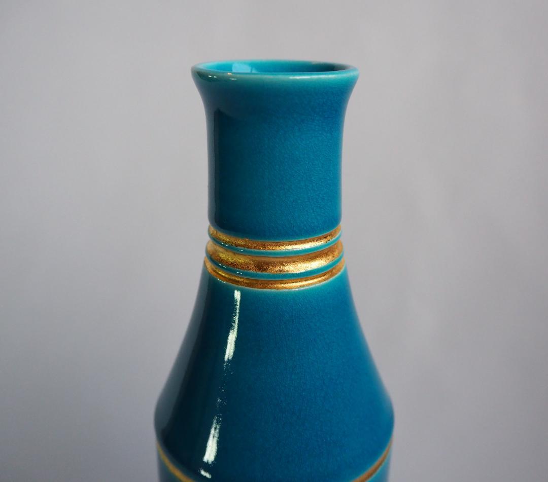 17代永樂善五郎造（而全）『寿色金筋花入』 (共箱)　千家十職