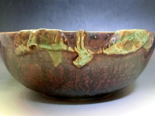 鉢■古曽部焼 桃の形 茶釉 大鉢 菓子器 菓子鉢 古美術 時代物 骨董品■