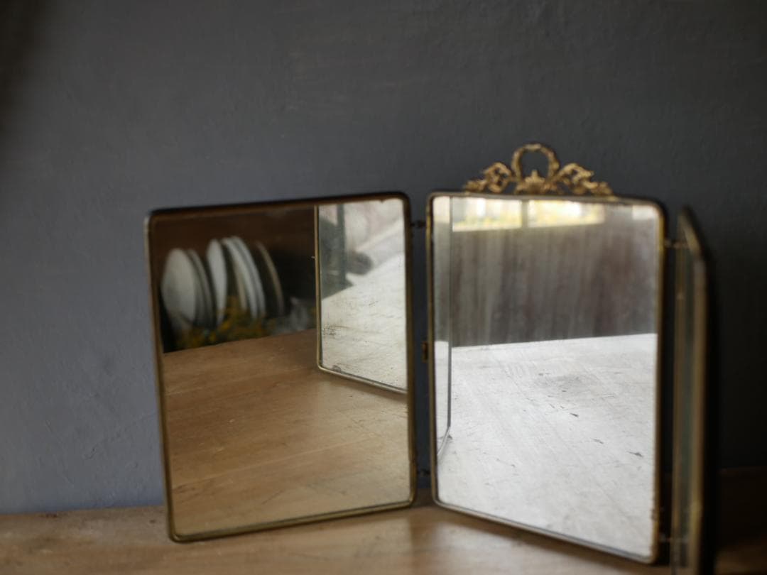 貴婦人のミラー　蛇革　三面鏡　フランスアンティーク　アンティークのある暮らし