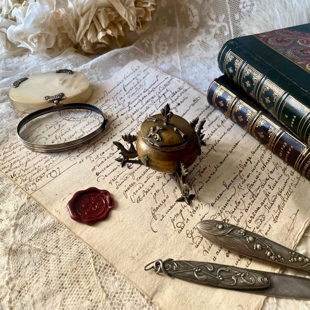 ブルターニュ エルミン紋章書斎用インクウェル インク壺 フランスアンティーク