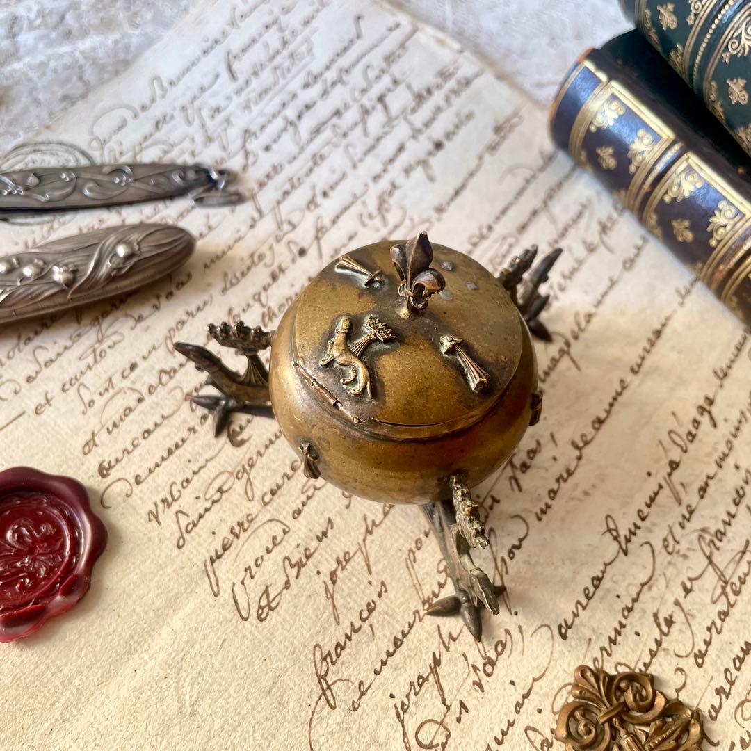 ブルターニュ エルミン紋章書斎用インクウェル インク壺 フランスアンティーク