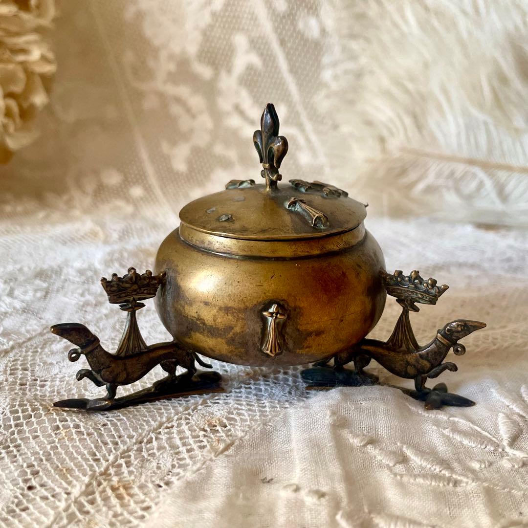 ブルターニュ エルミン紋章書斎用インクウェル インク壺 フランスアンティーク