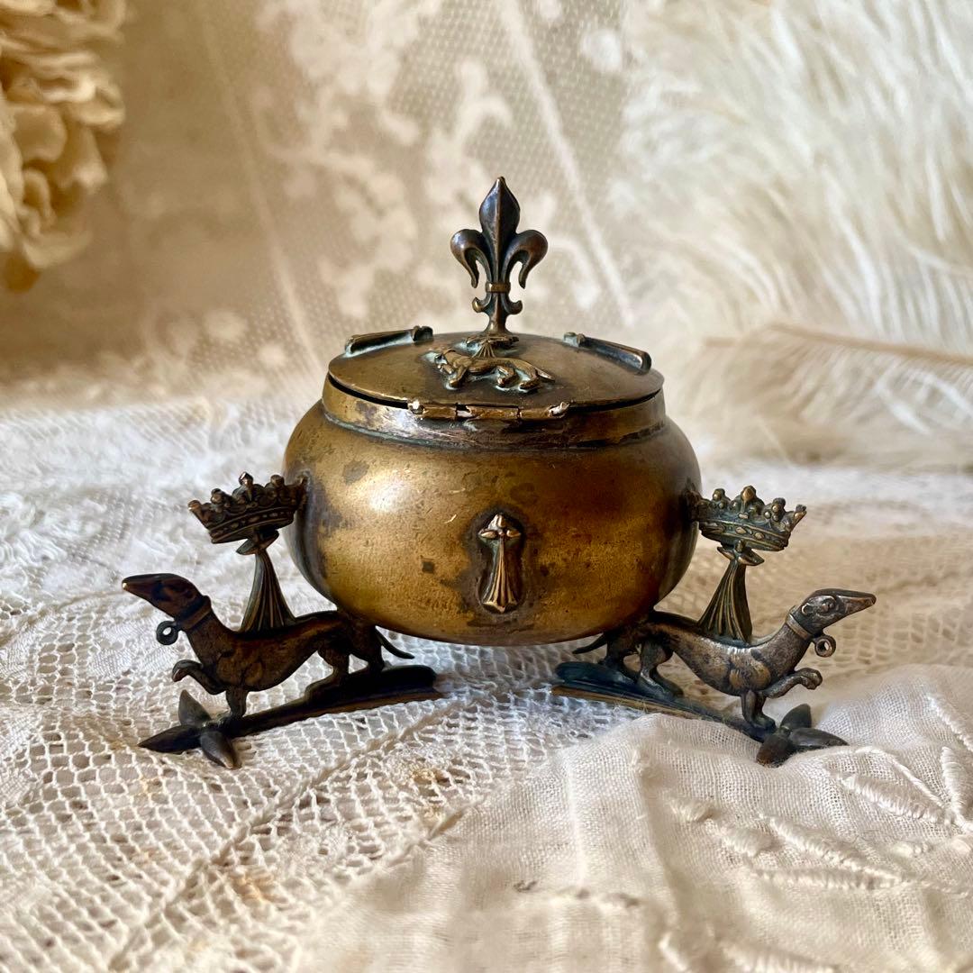 ブルターニュ エルミン紋章書斎用インクウェル インク壺 フランスアンティーク