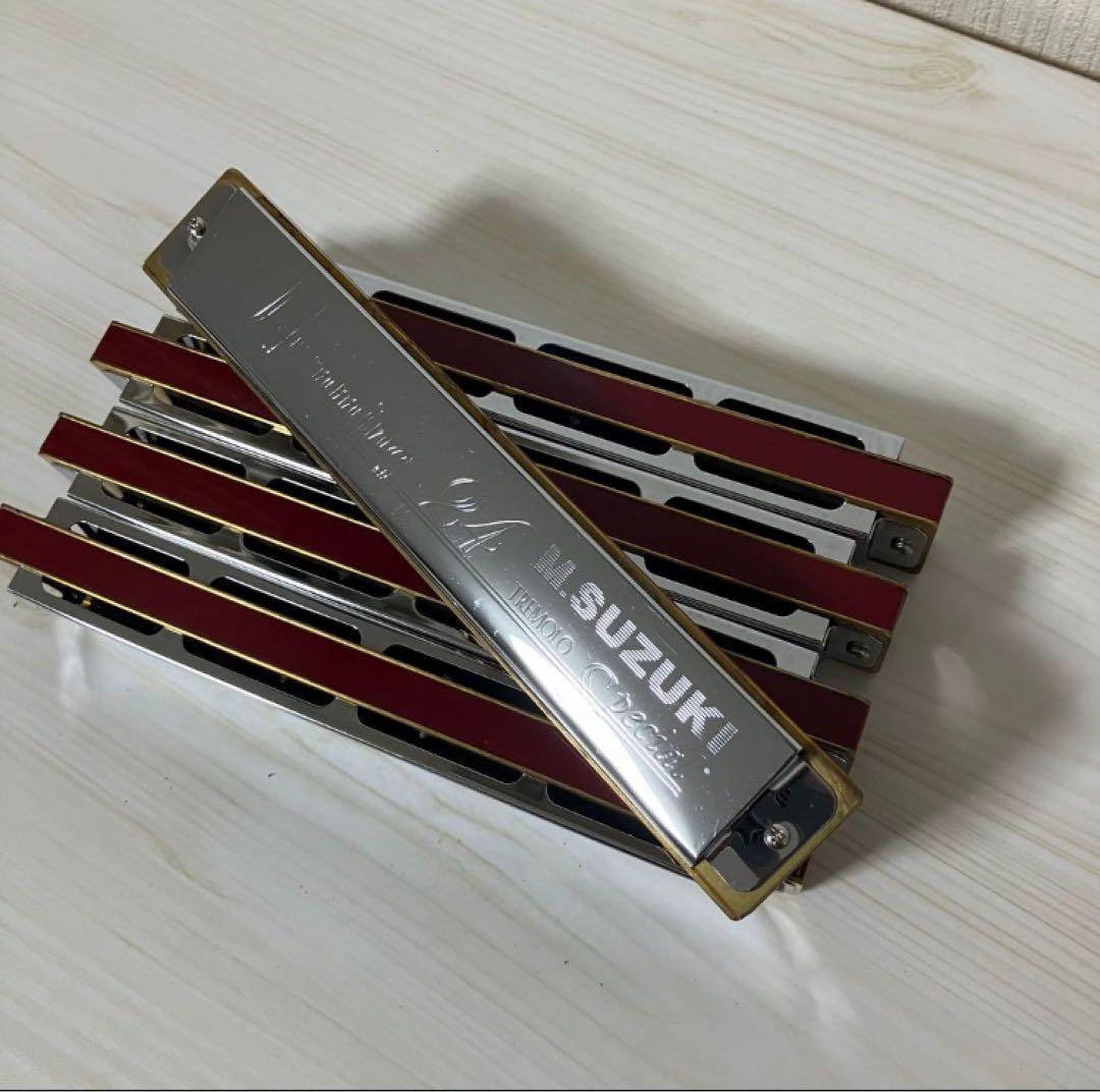 ② 【中古品】SUZUKI 24穴複音ハーモニカ５本　Am ANm