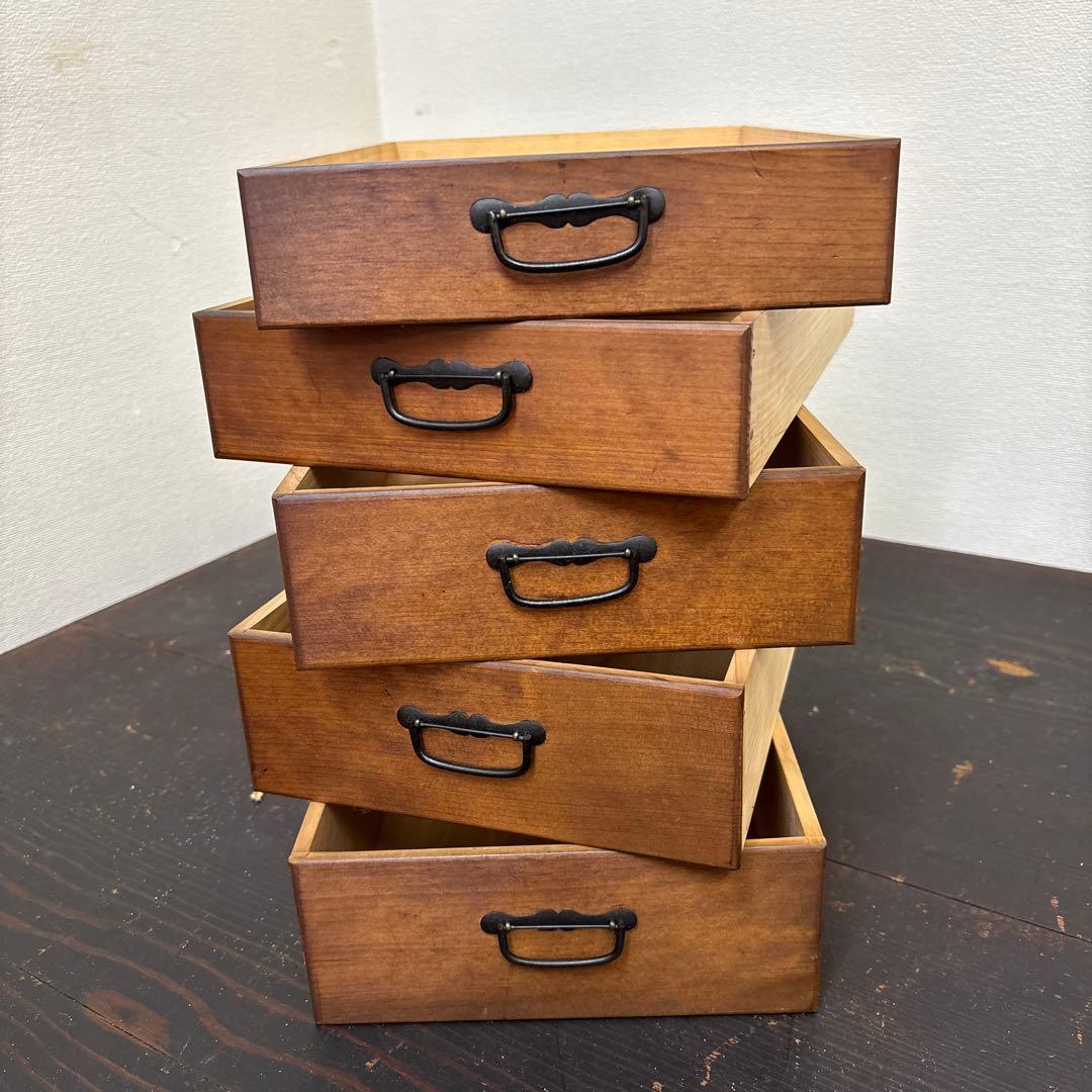 古道具 木製 小引き出し 5段 金具付き 昭和レトロ 収納棚 アンティーク