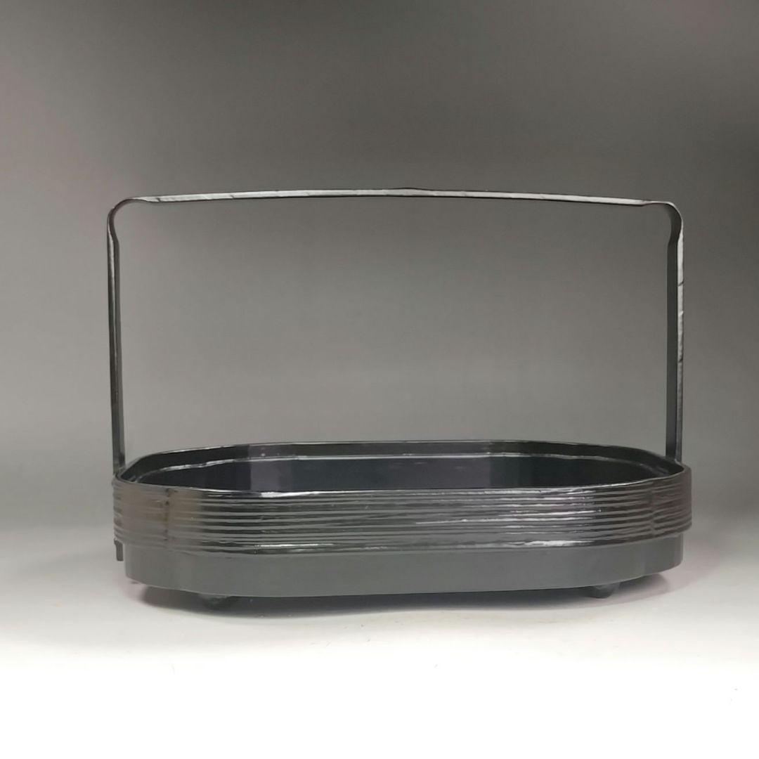 イ934 煙草盆『海田宗恵』『三代宗旦好写　一閑手付木瓜型　莨盆　胡桃足　共箱』