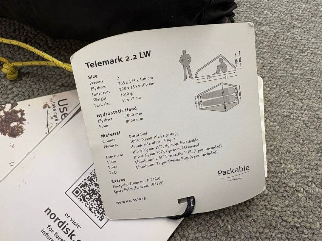 新品未使用 NORDISK Telemark 2.2 LW テント 赤