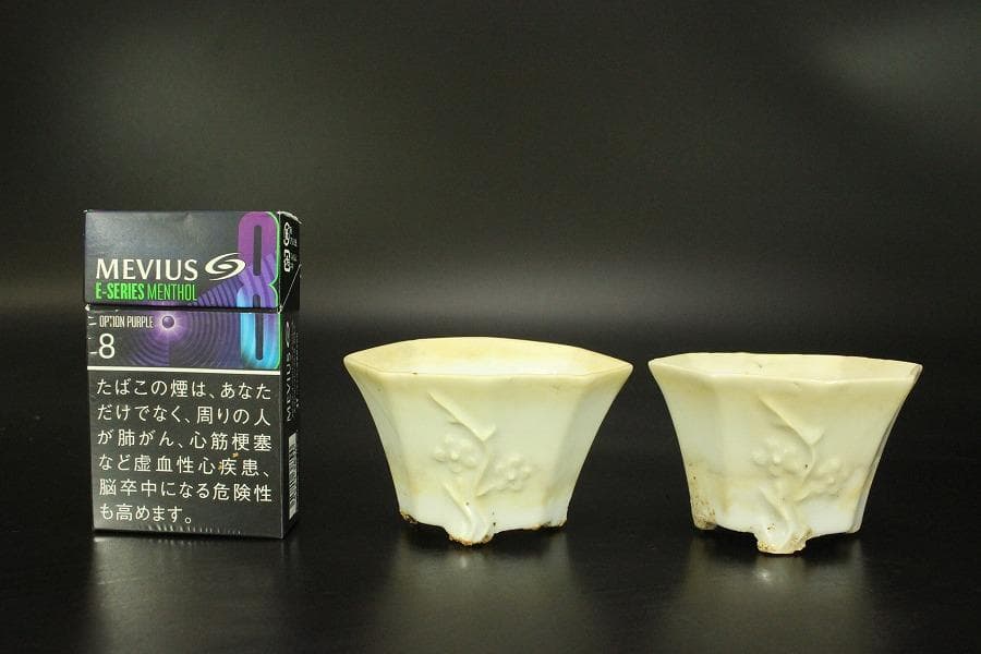 中国美術 白磁 梅花紋 八方 碗 一対 煎茶(HA500)