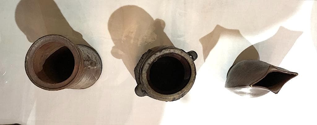 備前花瓶３点　左・木村友敬、中・末石高仙、右・不明、箱無　無傷　在銘　まとめて。