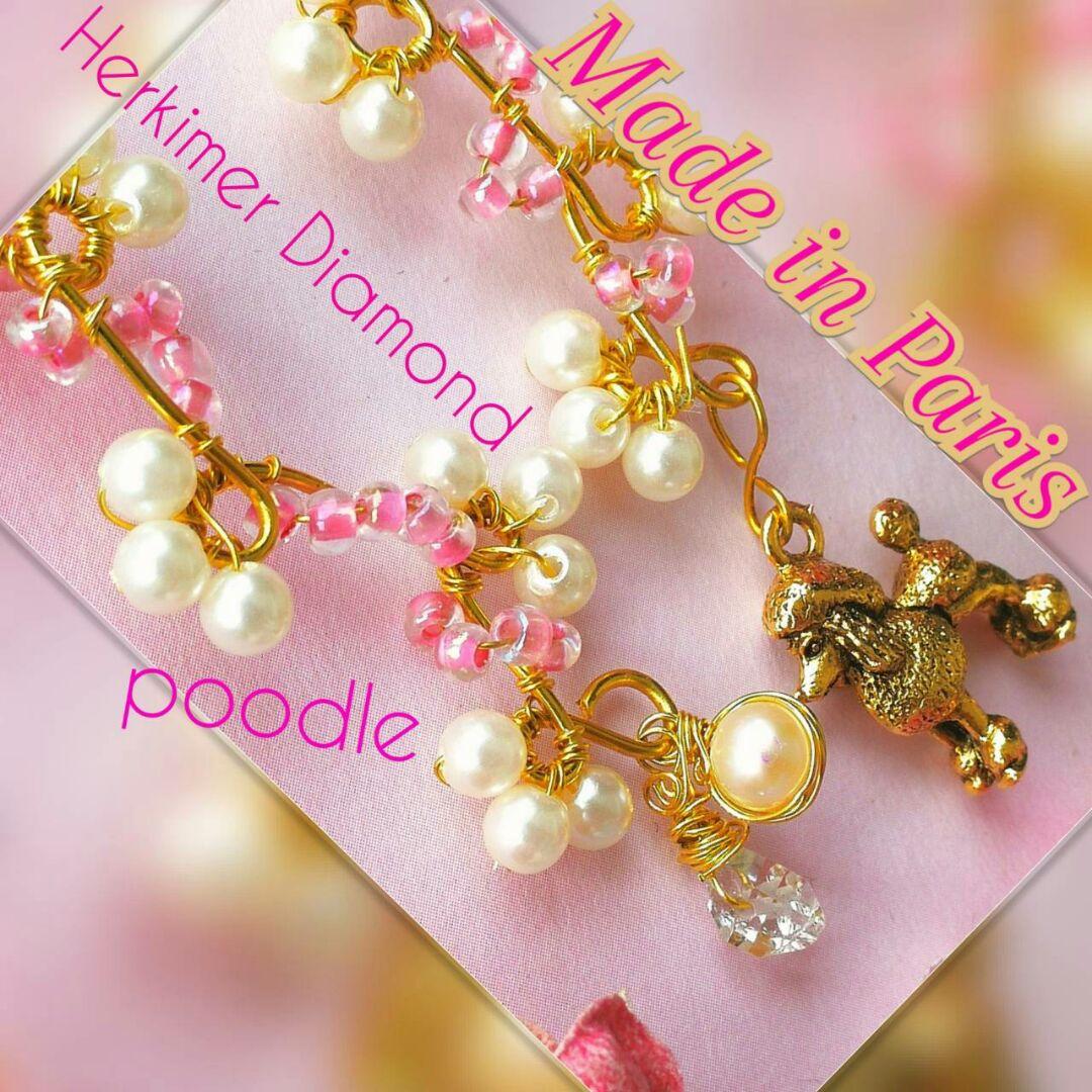 新品 14kgf パリ製 プードル 上質AAA ハーキマーダイヤモンド  ピアス