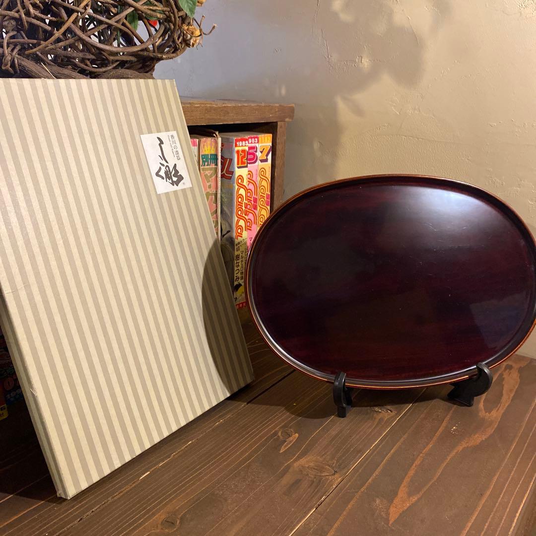 しこく彫　タメぬり小判盆　香川の漆器　未使用品　4つセット