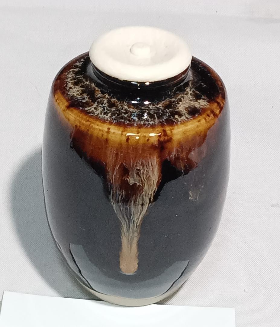 茶道具　京都洛東　桶谷定一作　肩衝茶入　帯鈎文錦仕覆付き　美品！！