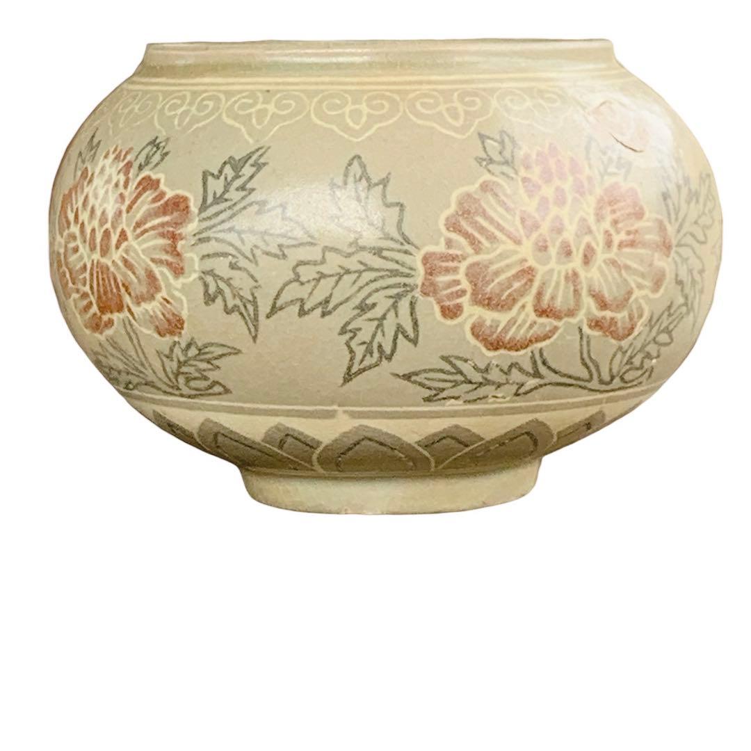 修復跡有り　高麗　茶道具　中国　骨董品　アンティーク　古美術　牡丹　花柄