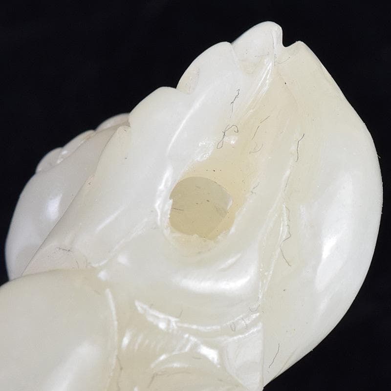 中国　玉石白玉彫刻　人物彫　根付　置物　C　7848E