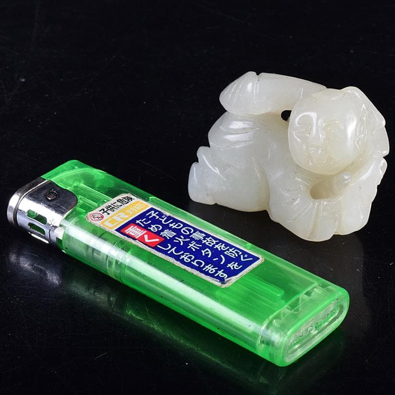 中国　玉石白玉彫刻　人物彫　根付　置物　C　7848E