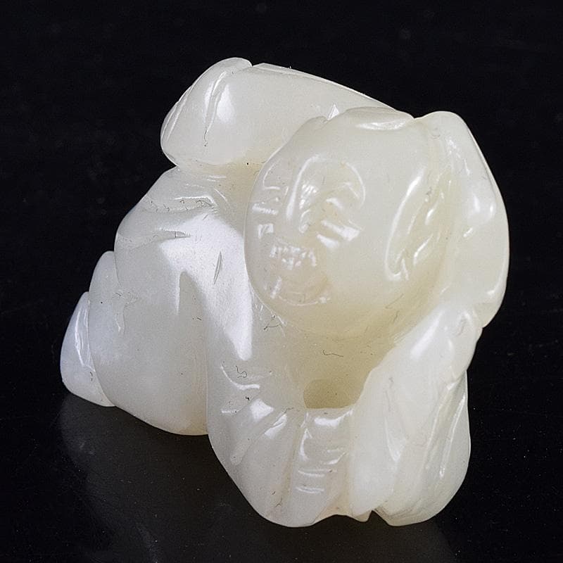 中国　玉石白玉彫刻　人物彫　根付　置物　C　7848E