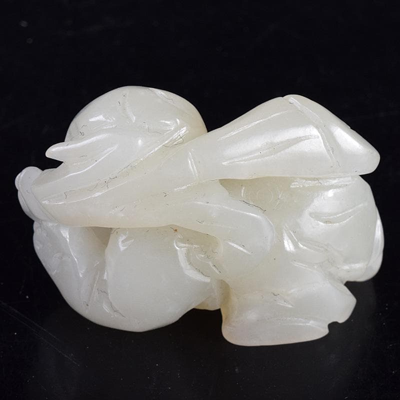 中国　玉石白玉彫刻　人物彫　根付　置物　C　7848E
