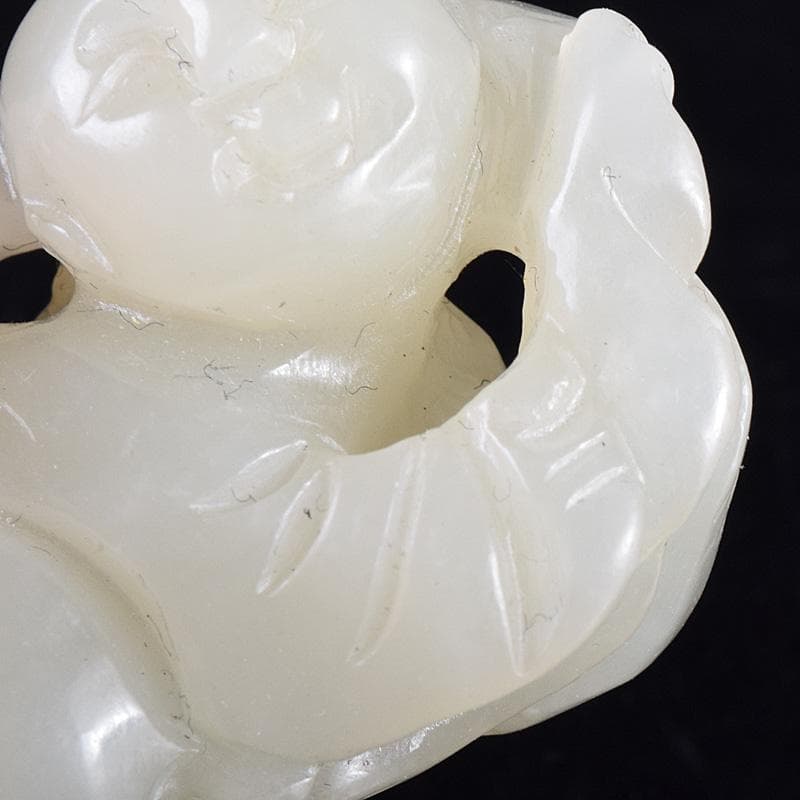 中国　玉石白玉彫刻　人物彫　根付　置物　C　7848E