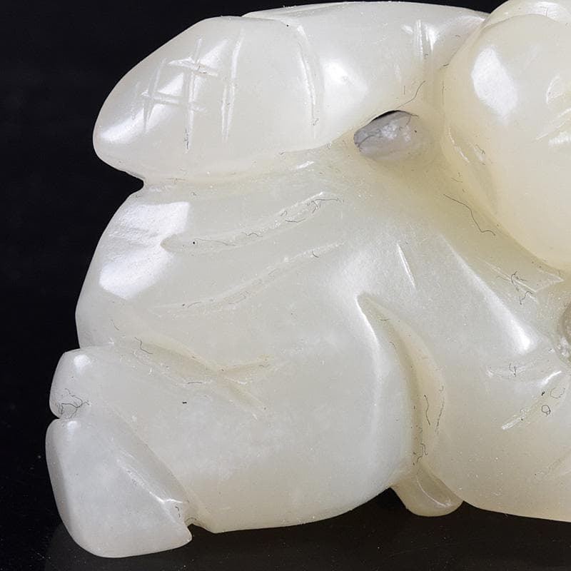 中国　玉石白玉彫刻　人物彫　根付　置物　C　7848E