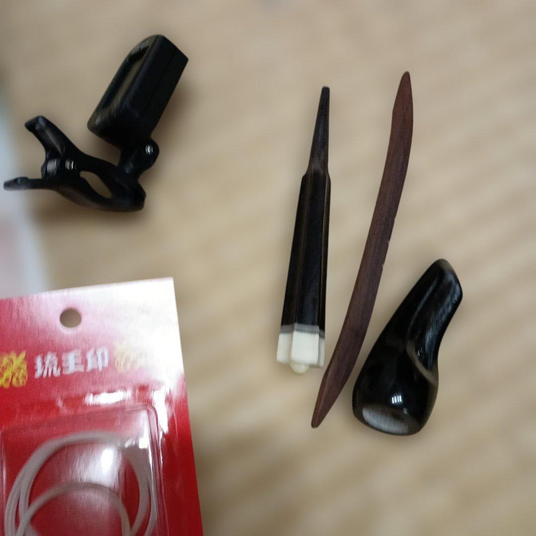 127,沖縄三線本体 ヘビ皮模様 付属品付き