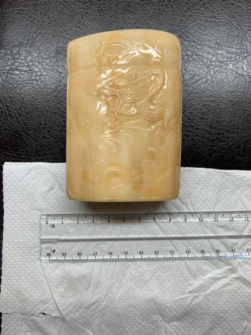 海象牙製 龍虎彫刻 円筒容器 彫刻工芸 183g